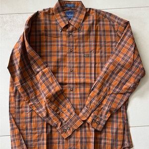 NWOT Faconnable Men's Orange and Blue Plaid Shirt sz M